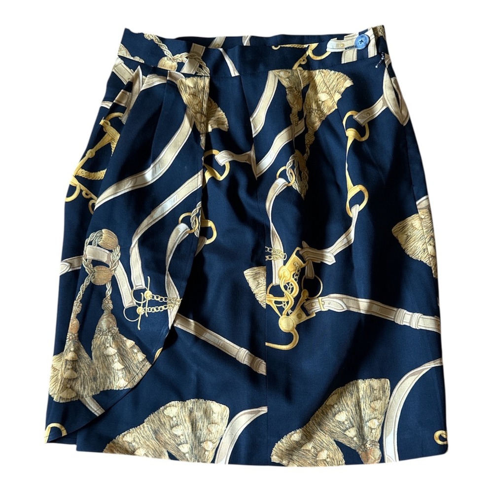 Studio 121 Gold Black Tassel Print Wrap Skirt 80s 90s Size 08